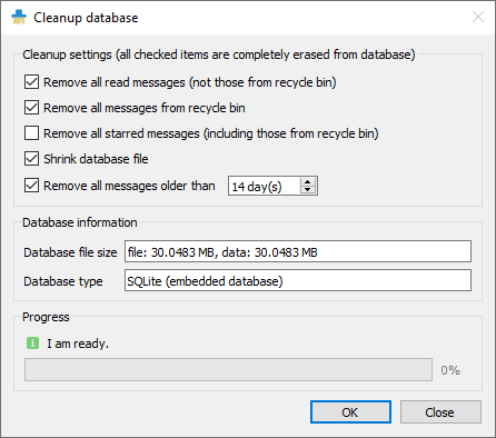 Cleanup database dialog