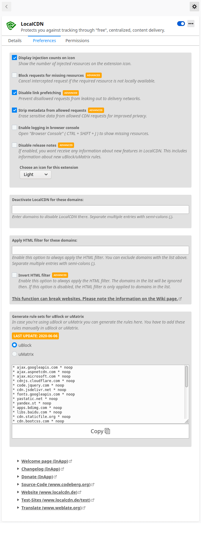 Rule generator on settings page