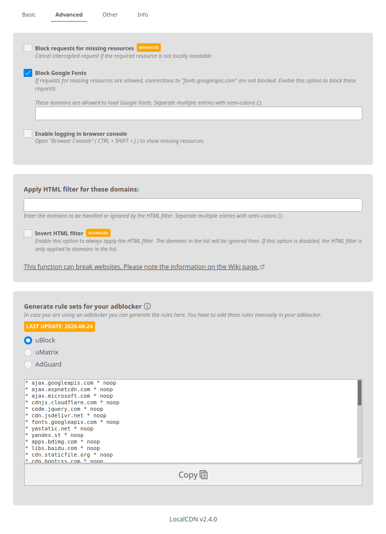 Settings (Advanced)