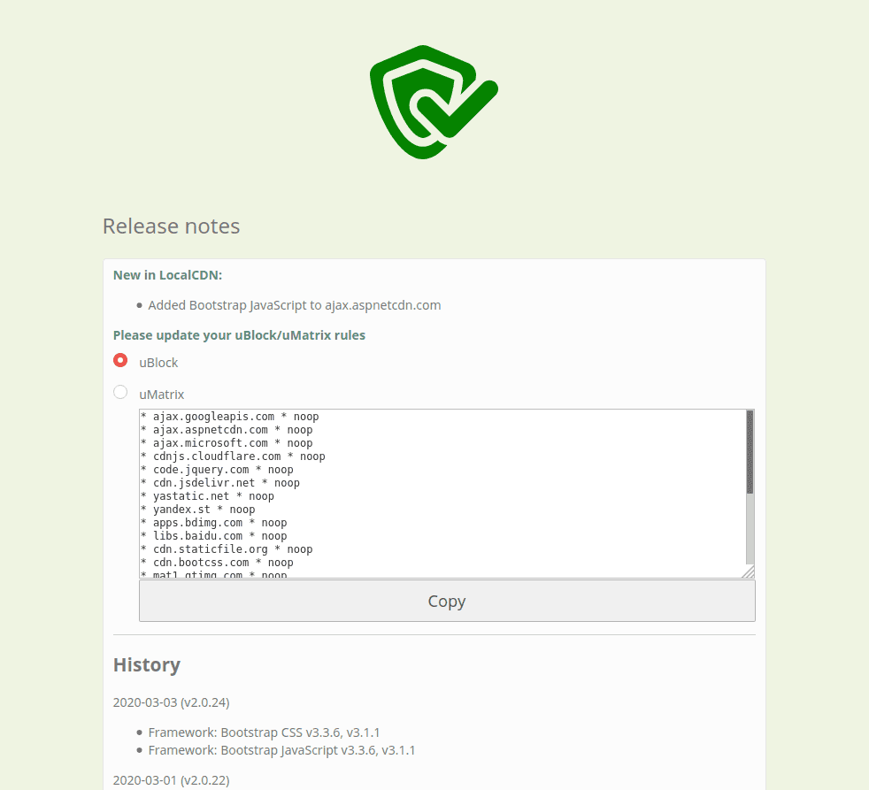 Release notes and uBlock/uMatrix rule generator